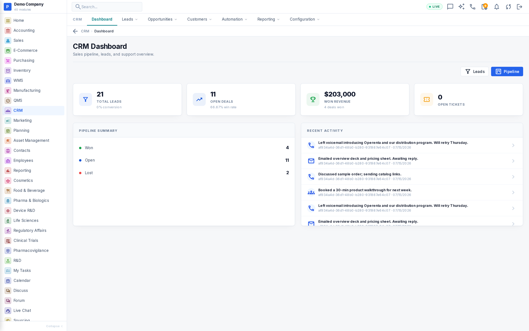 CRM in Operenta
