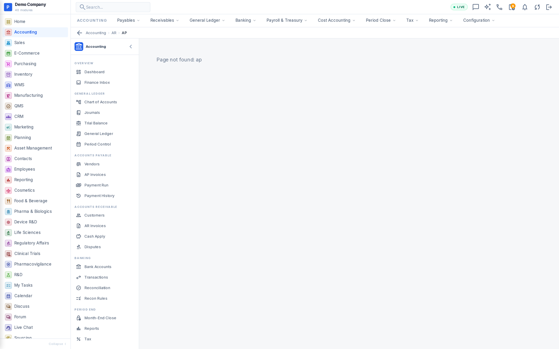 Accounting working screen