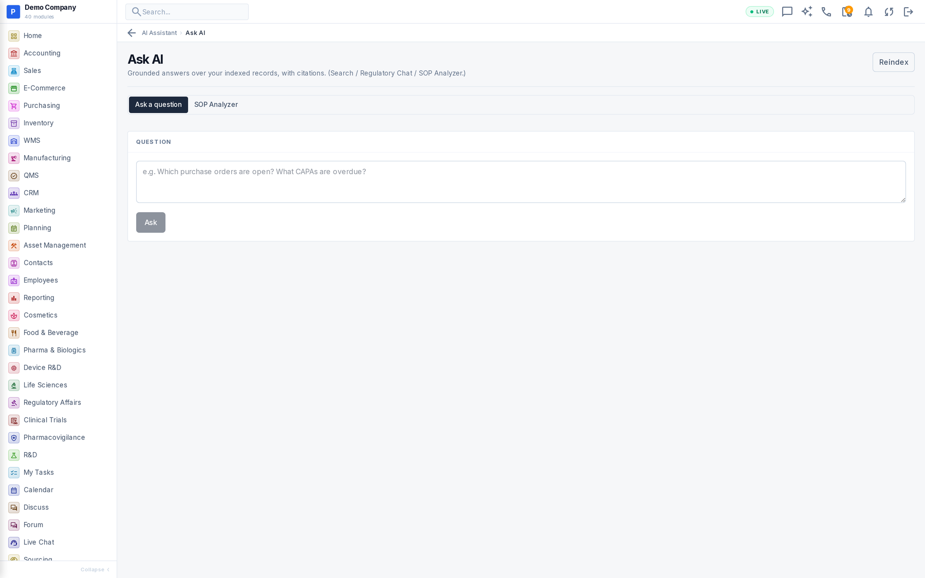 AI Assistant working screen