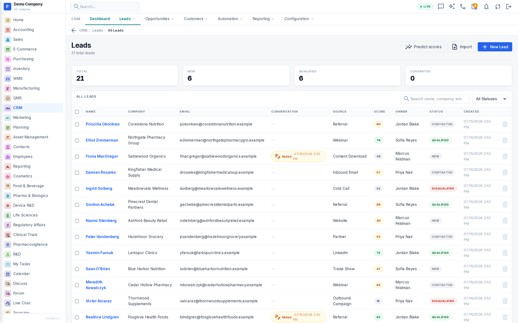 CRM working screen