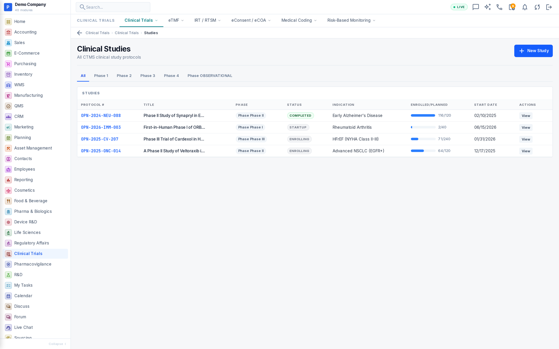 Clinical Trials working screen