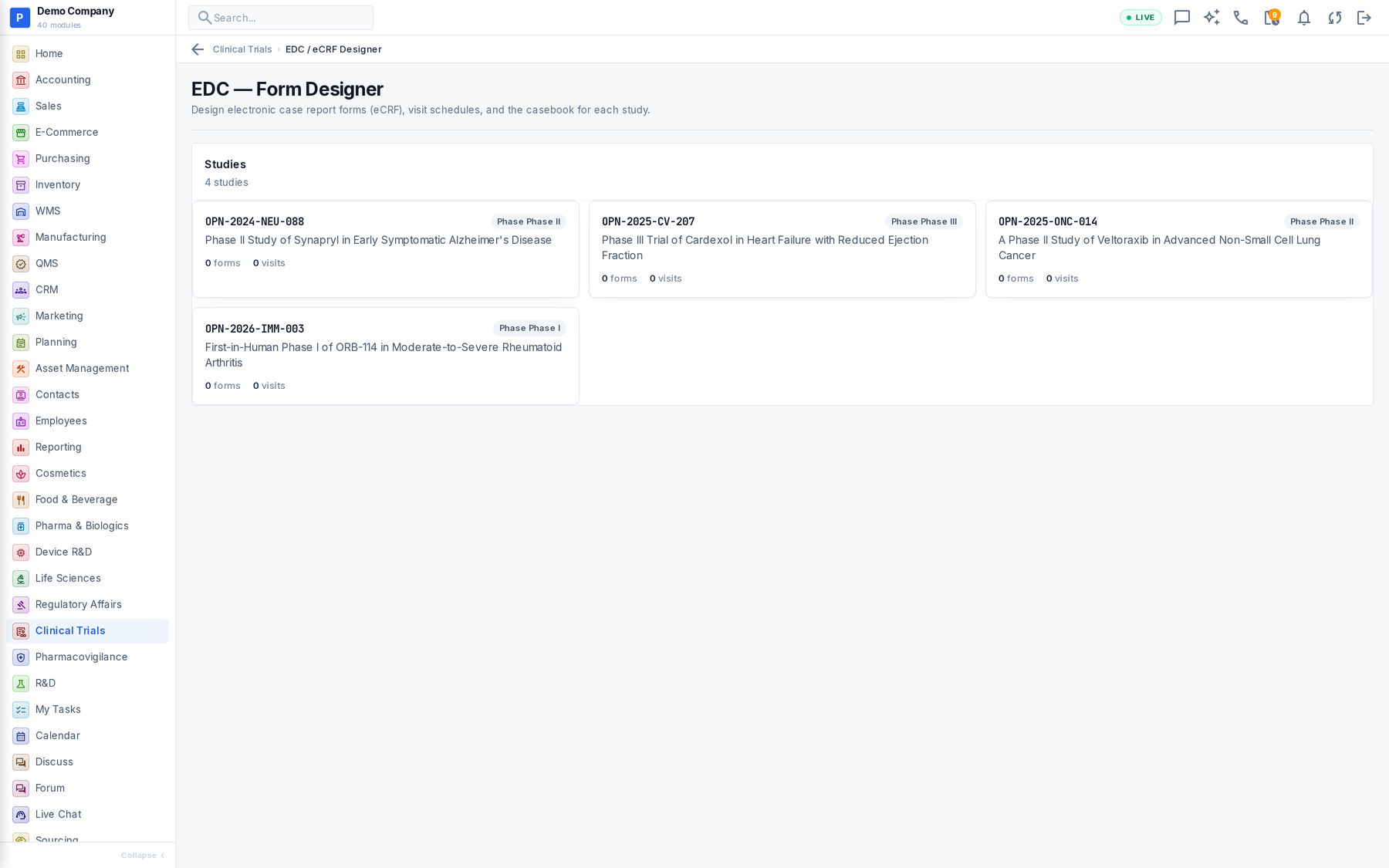 Clinical Trials working screen