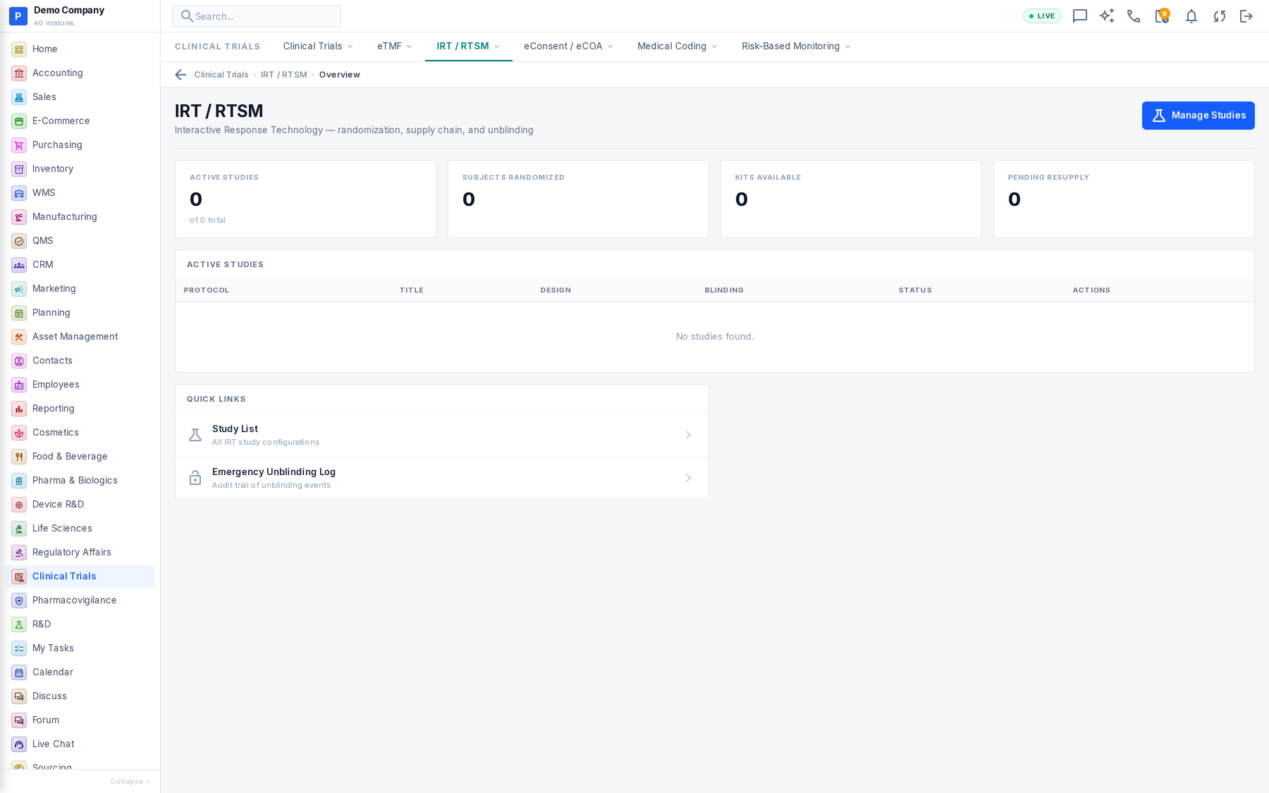 Clinical Trials working screen