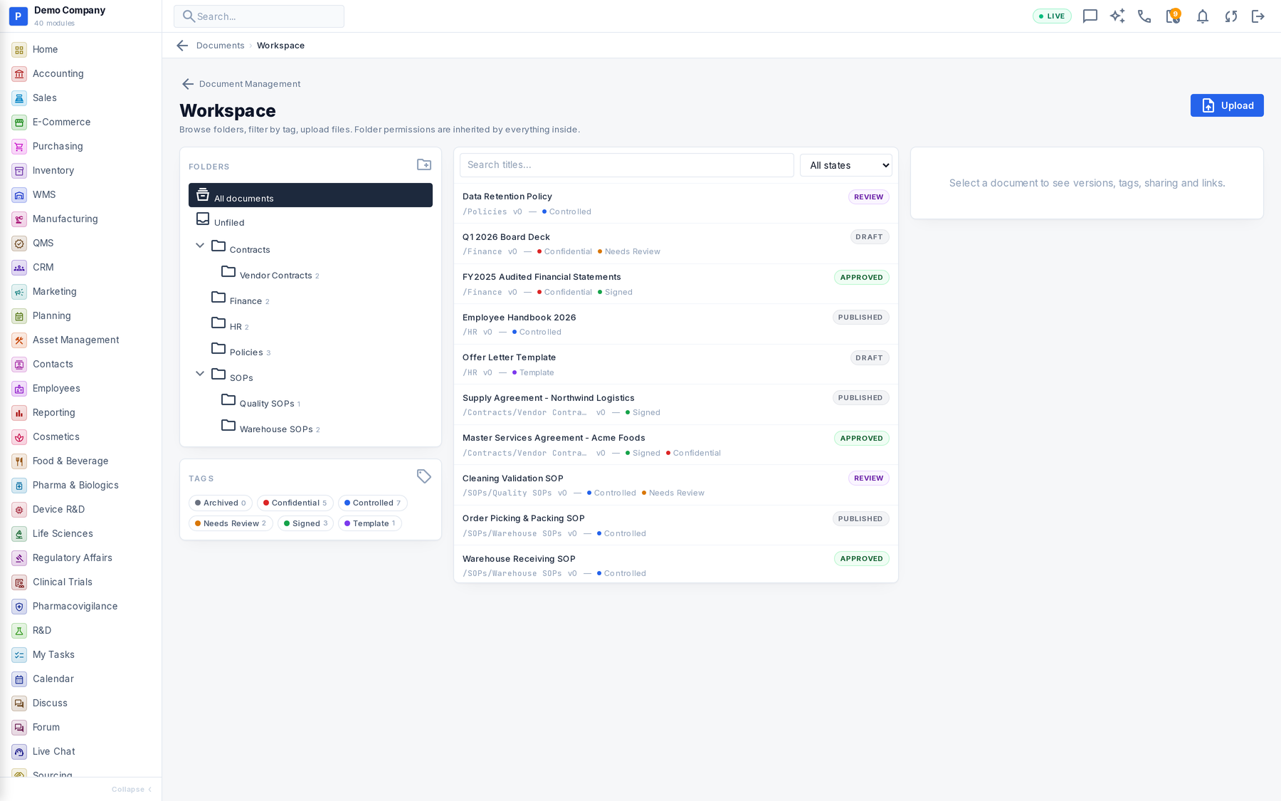 Documents working screen
