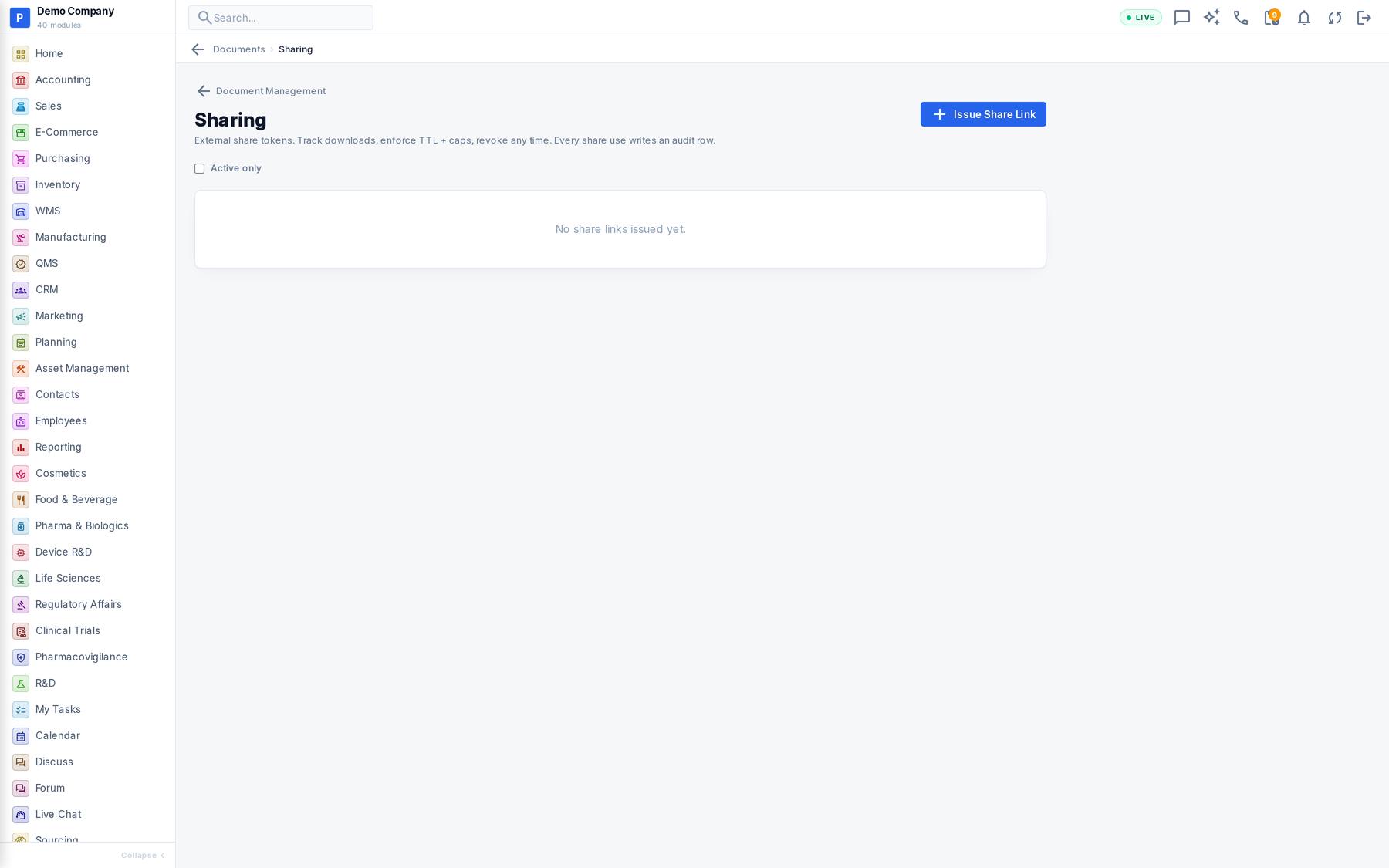 Documents working screen