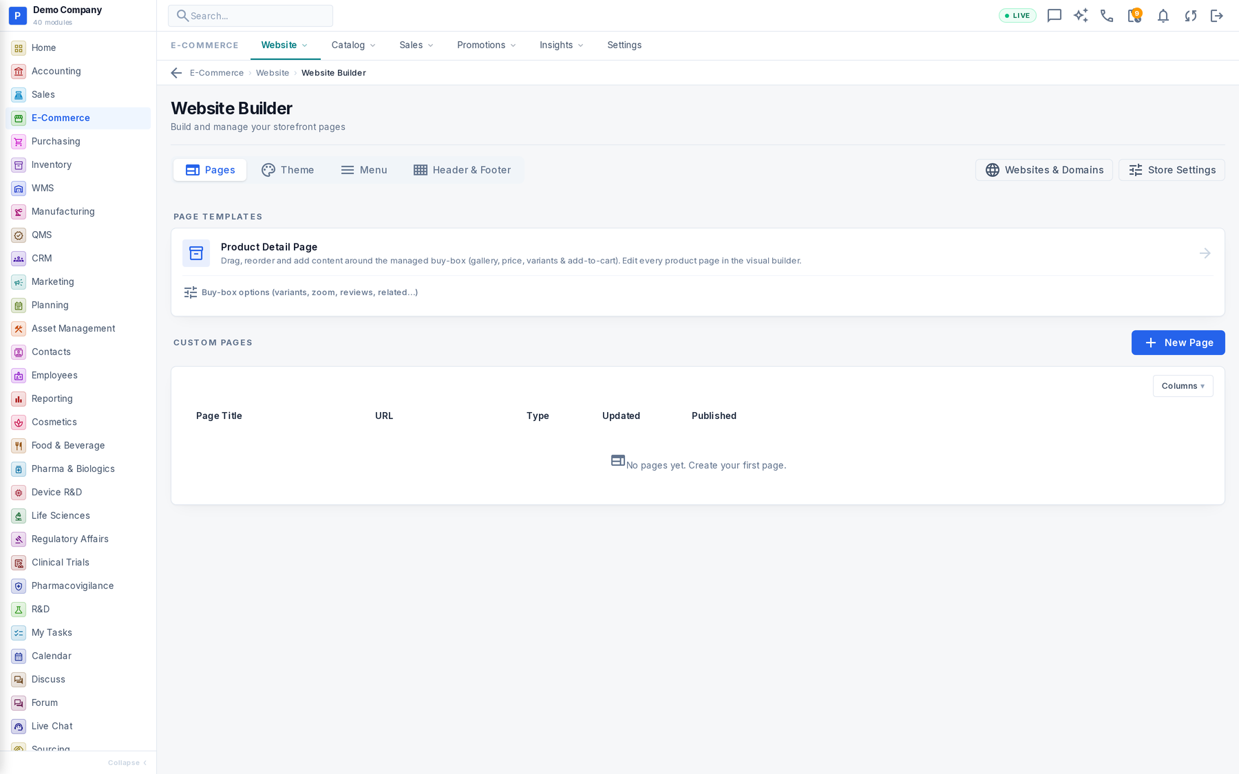 E-Commerce working screen