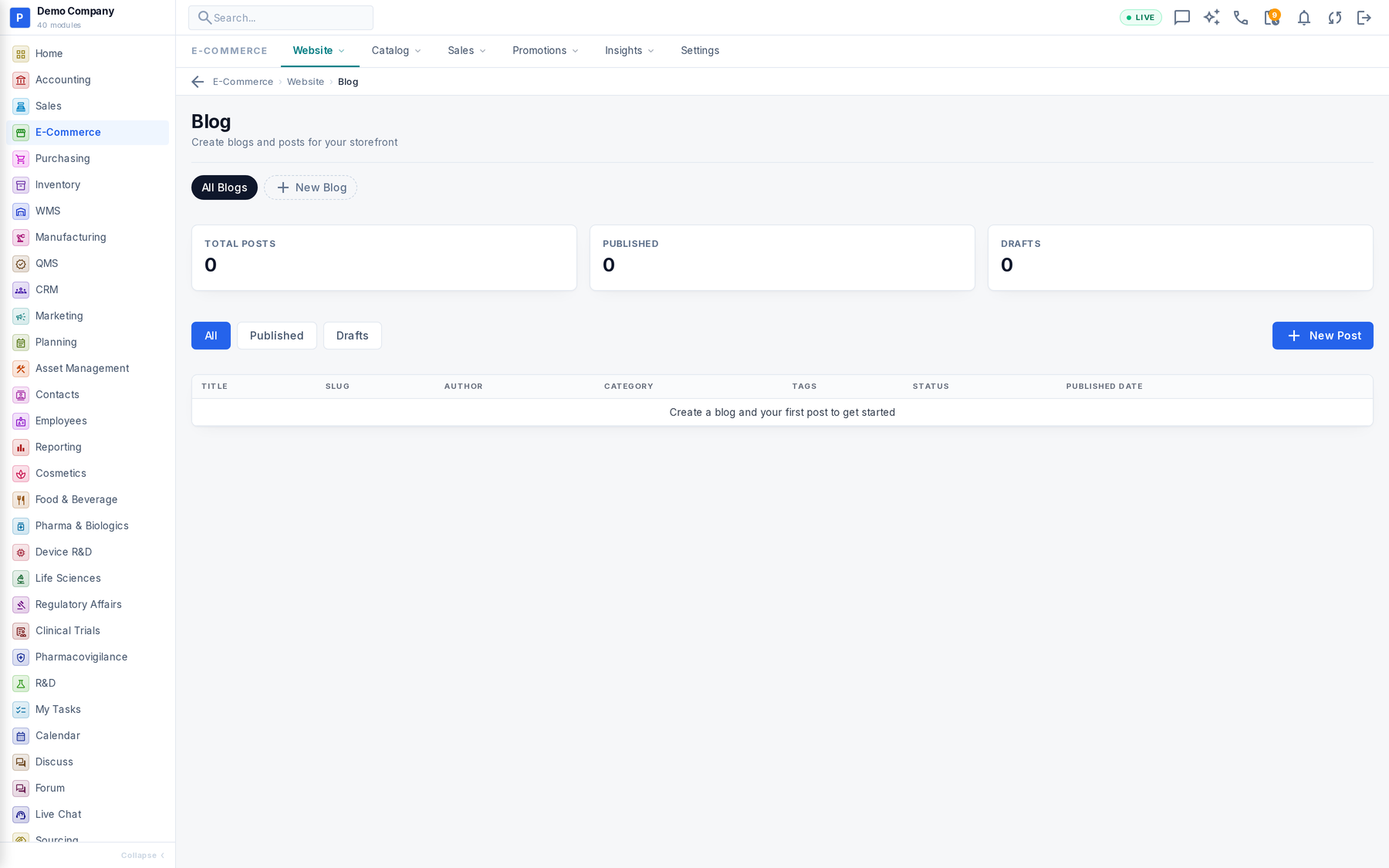E-Commerce working screen