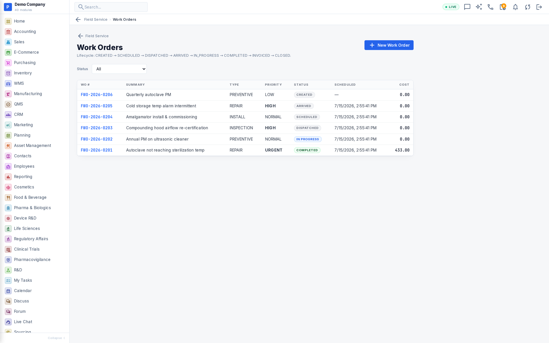 Field Service working screen