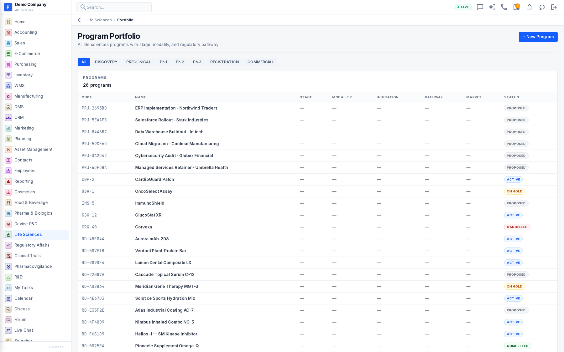 Life Sciences working screen
