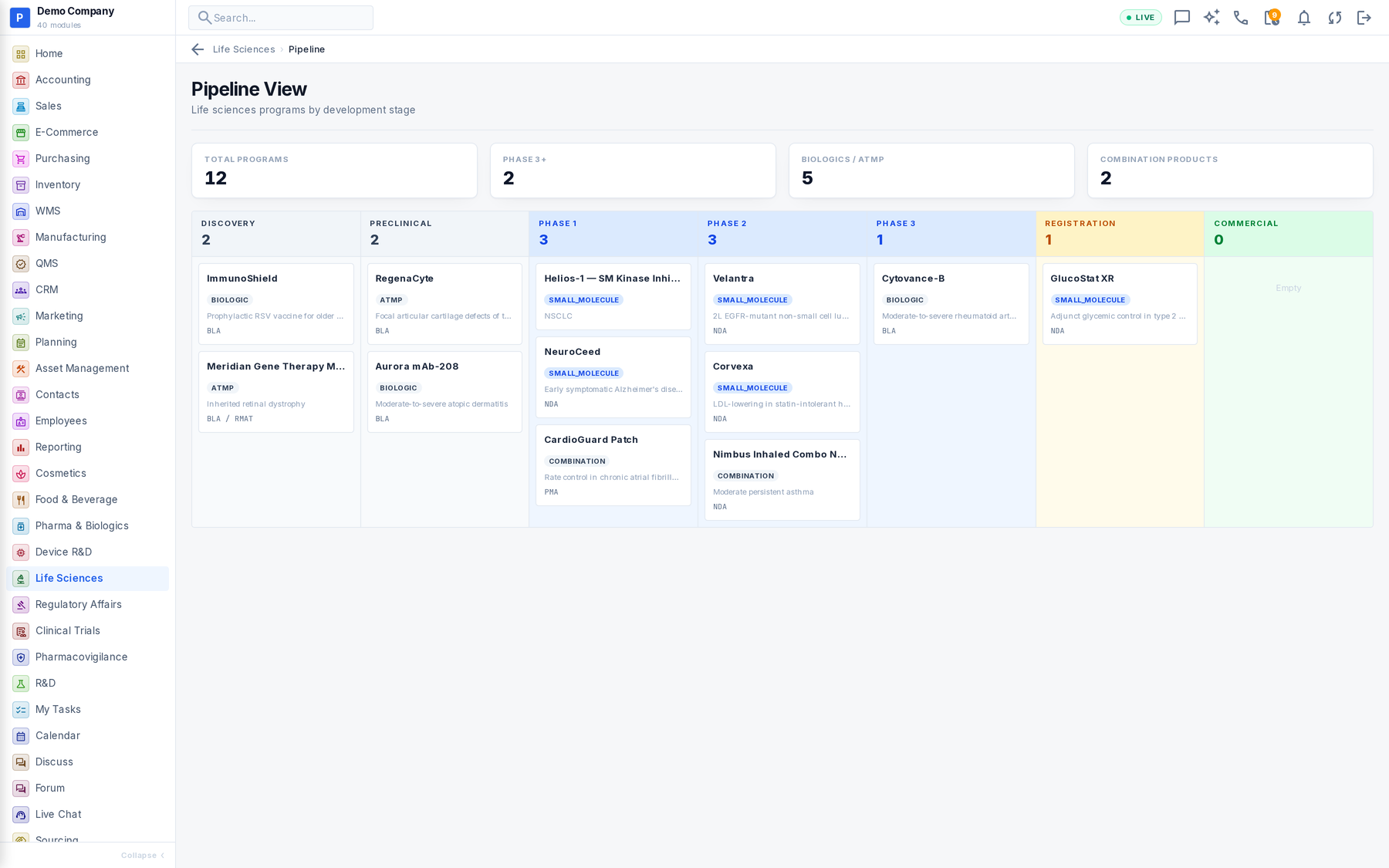 Life Sciences working screen