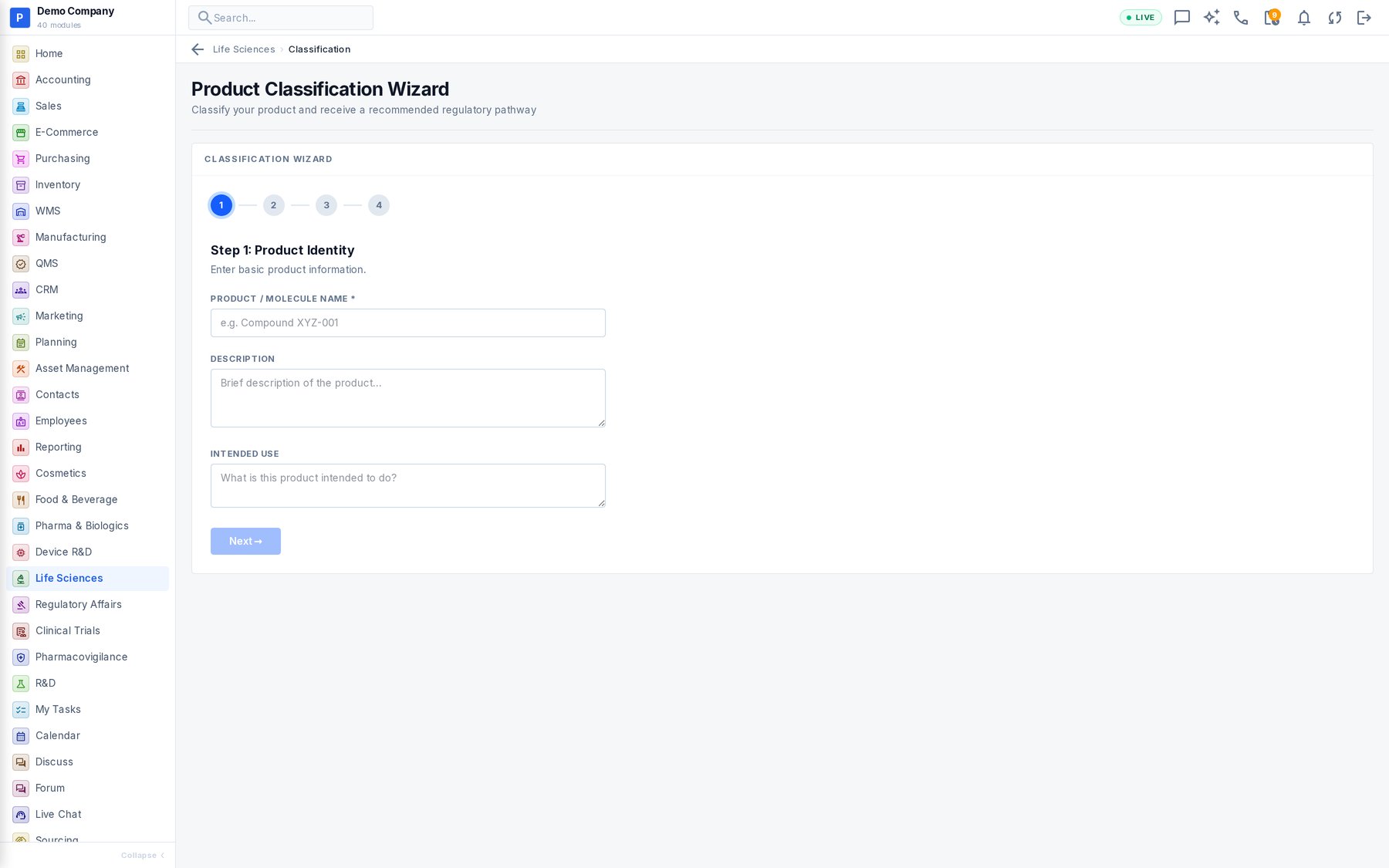 Life Sciences working screen