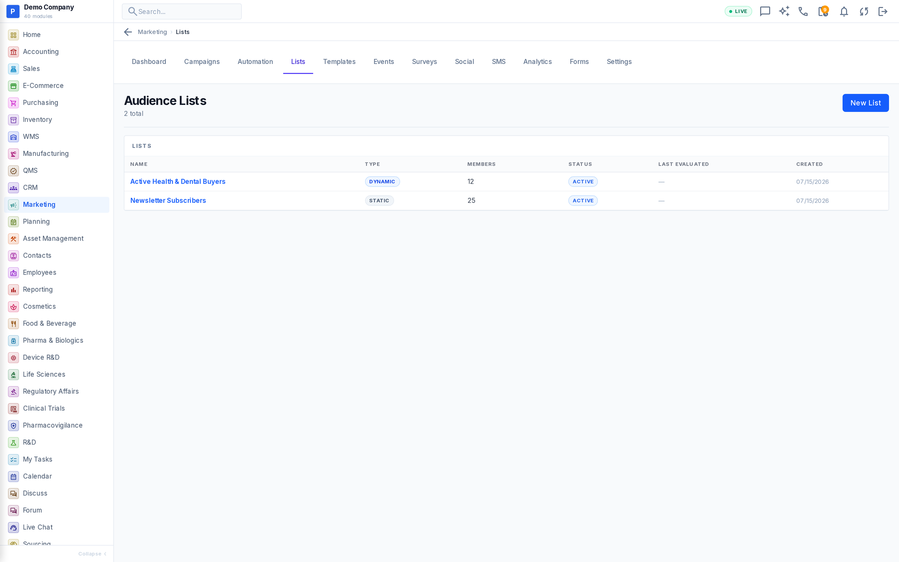 Marketing working screen