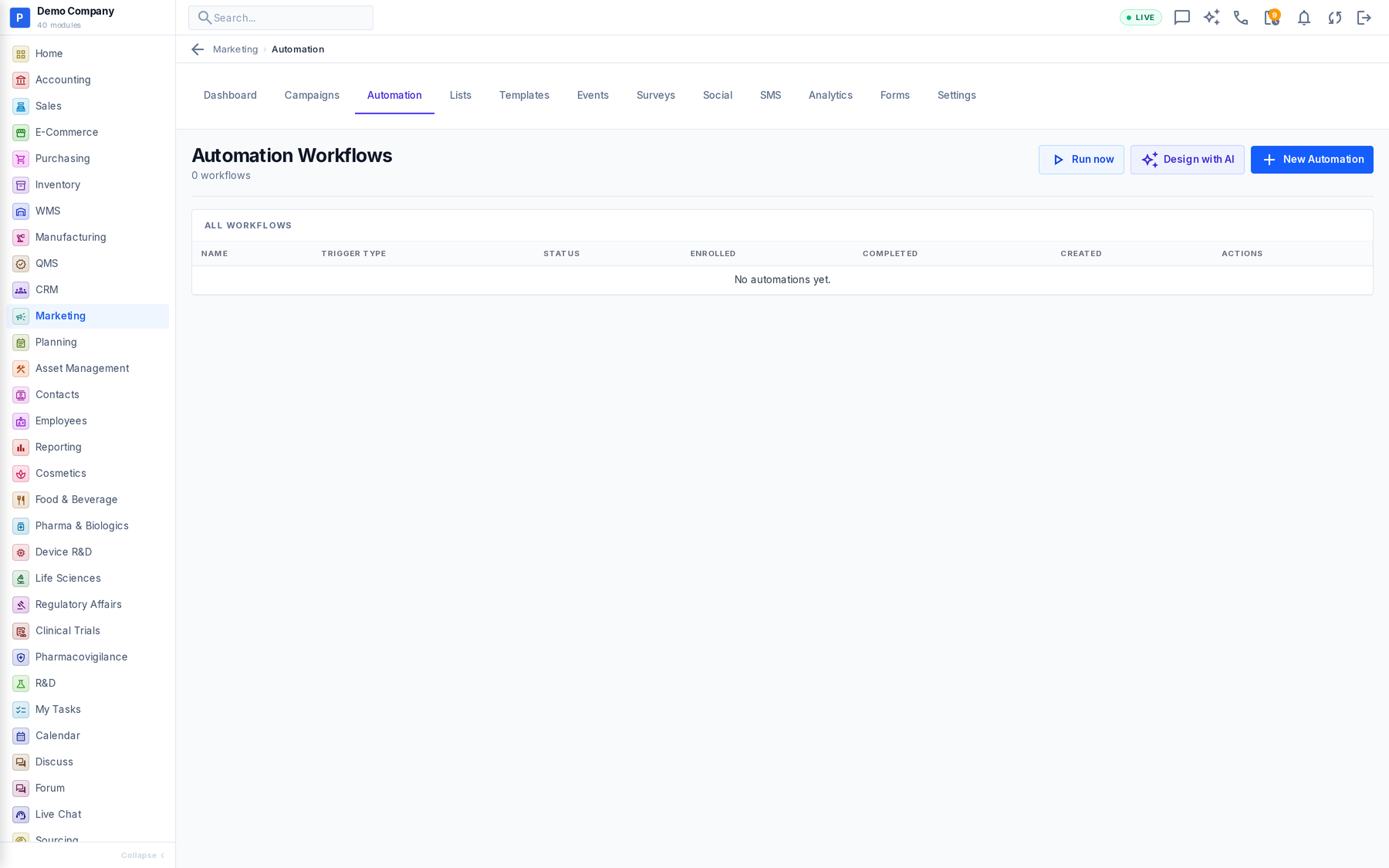 Marketing working screen