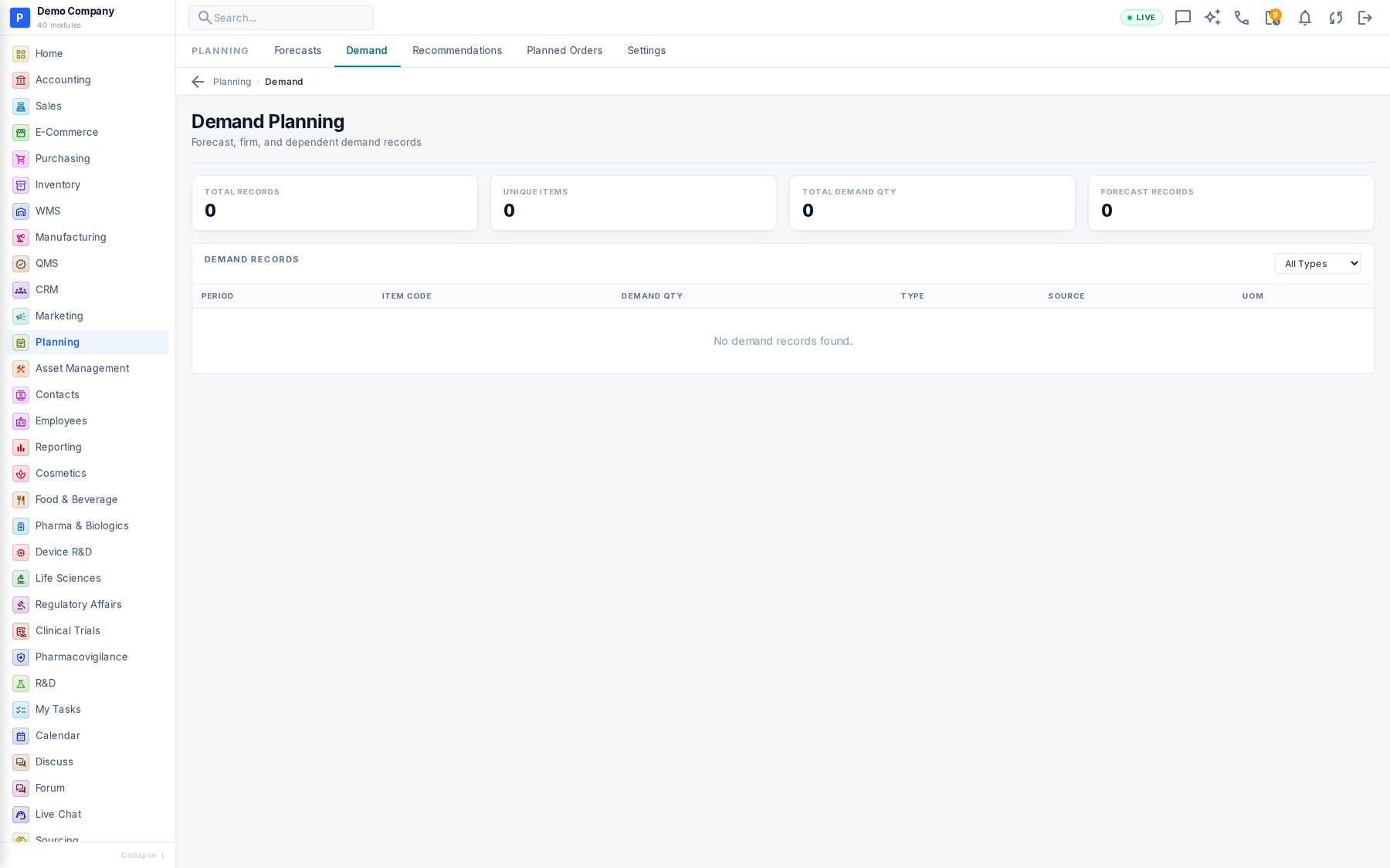 Planning working screen