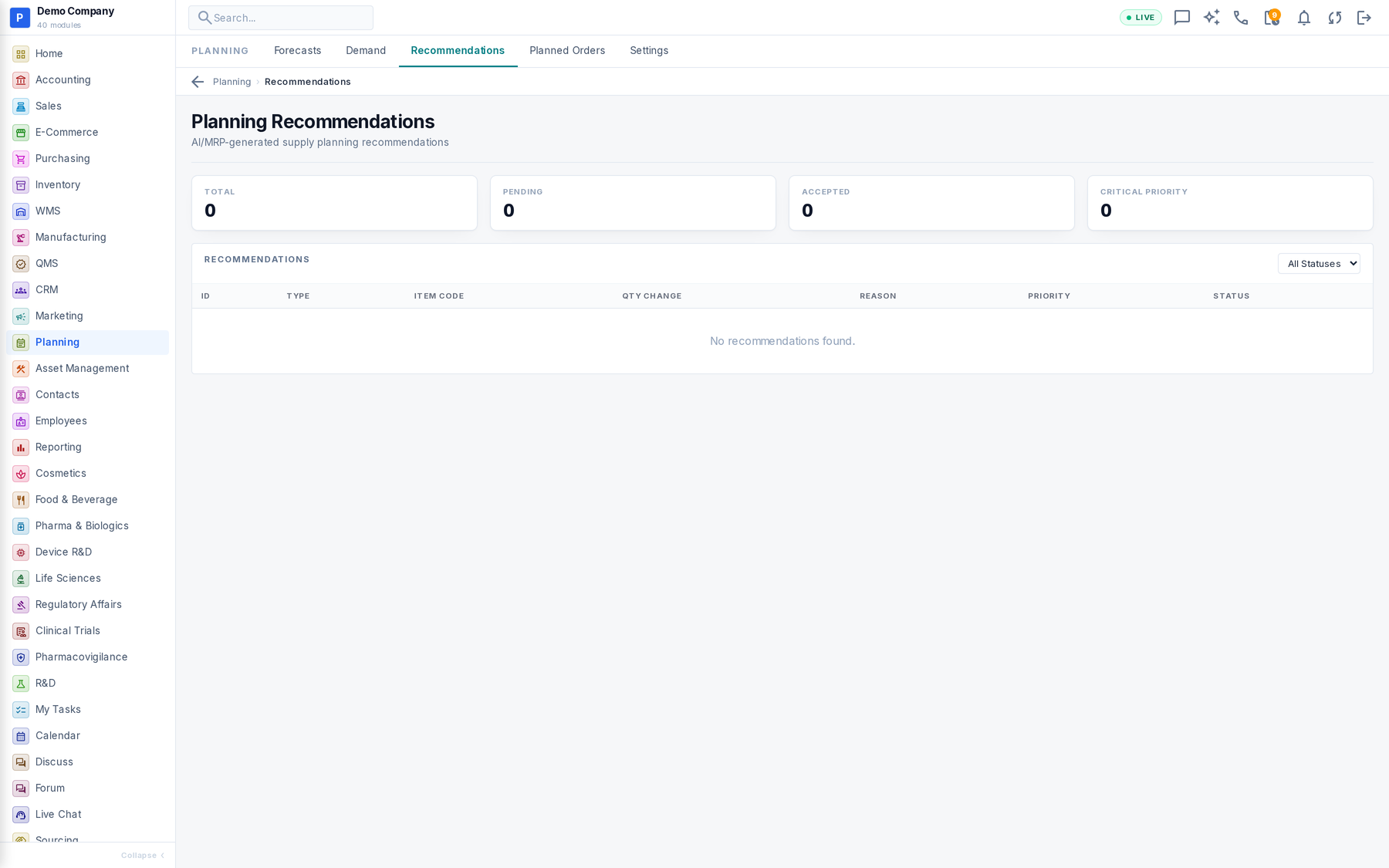 Planning working screen