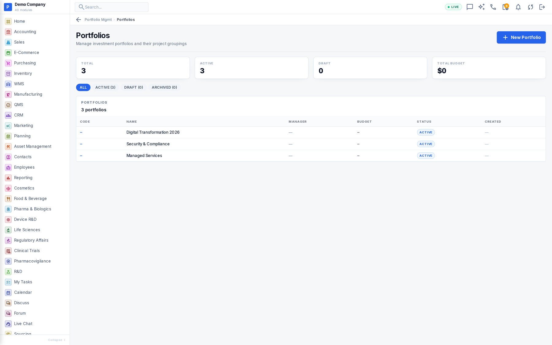 Portfolio Mgmt working screen