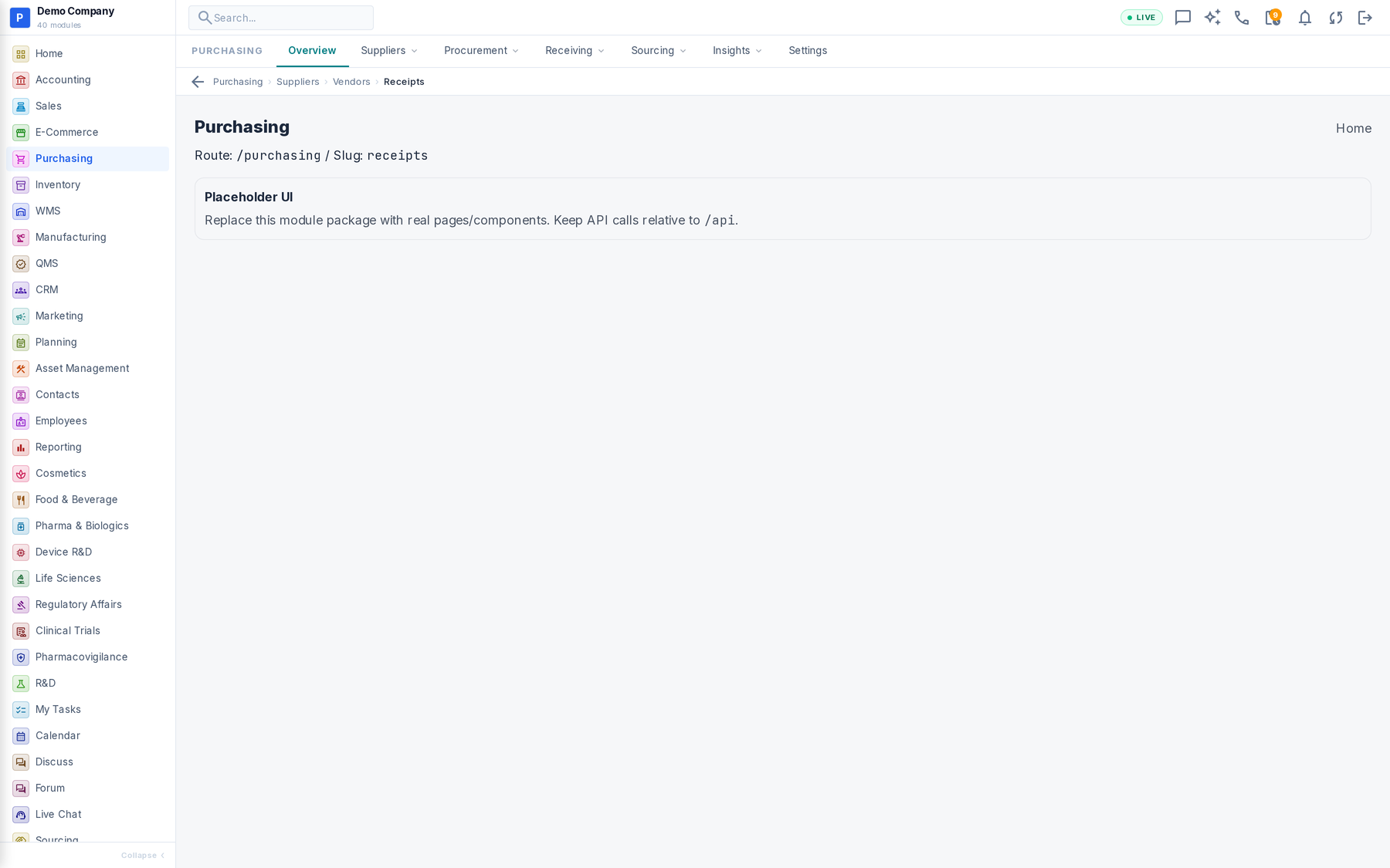 Purchasing working screen