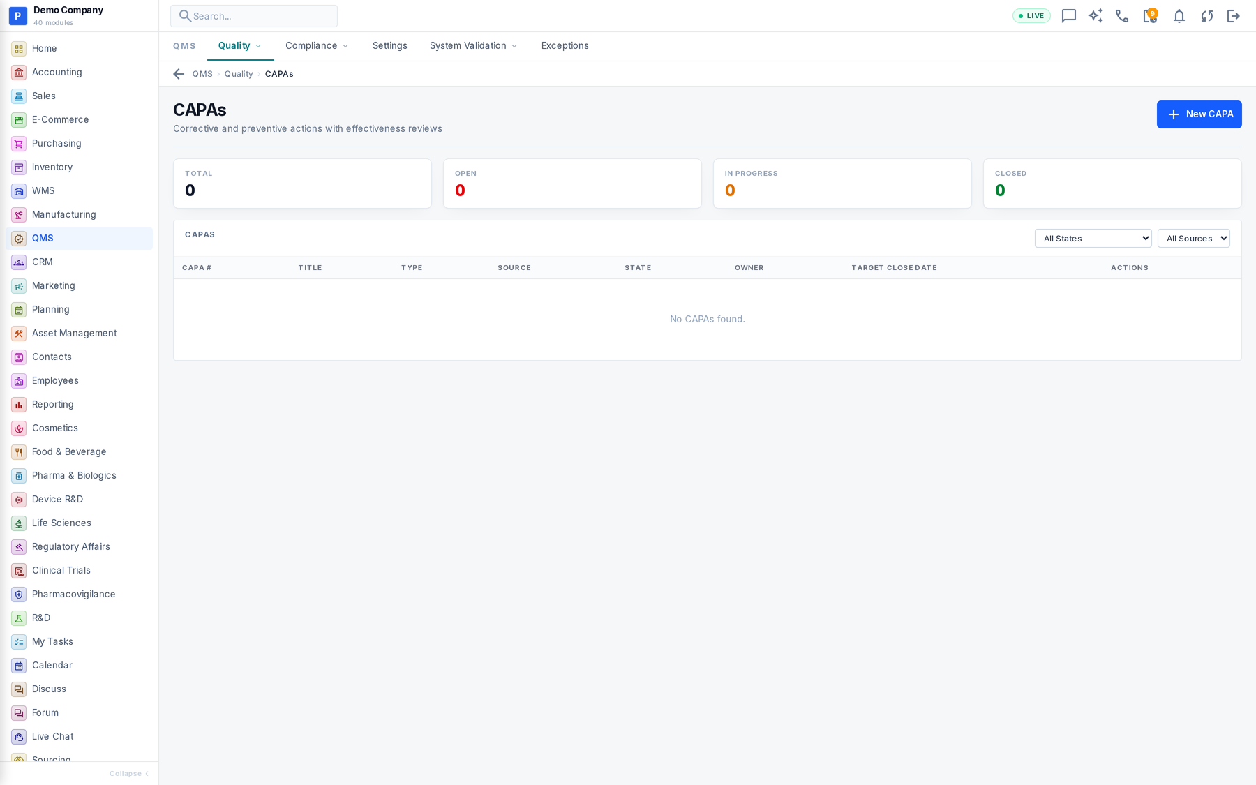 QMS working screen