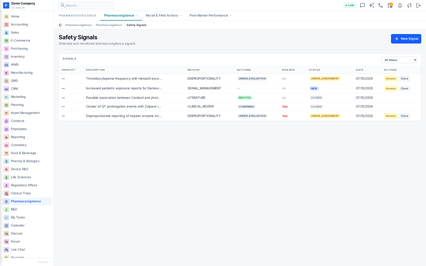 Pharmacovigilance working screen