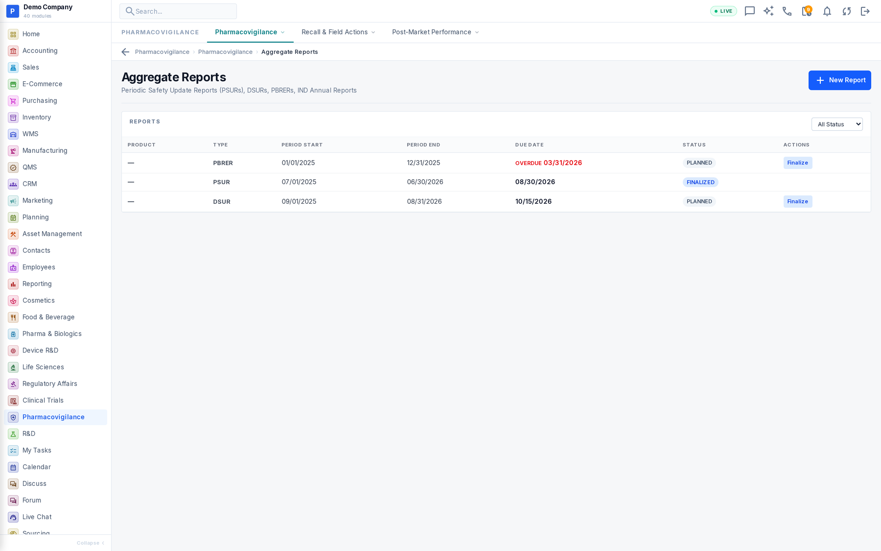 Pharmacovigilance working screen