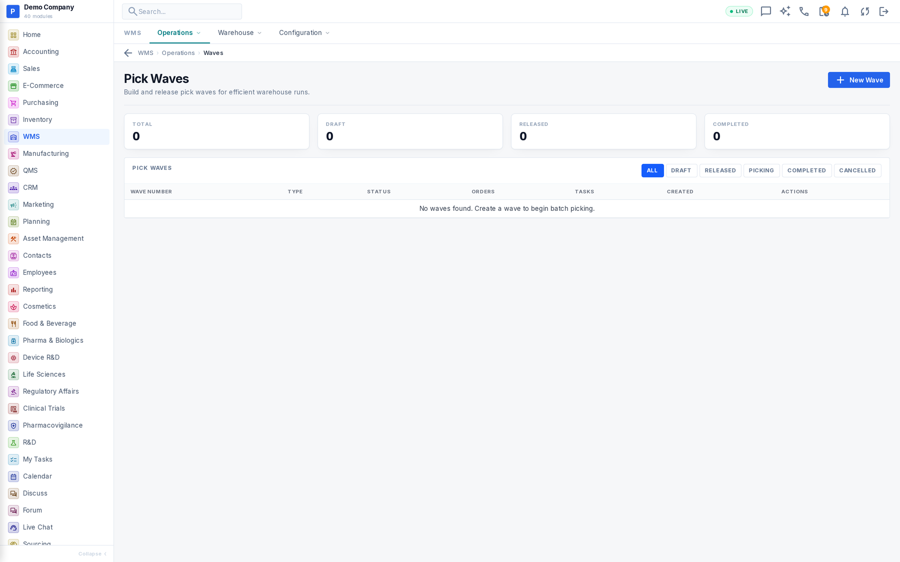WMS working screen